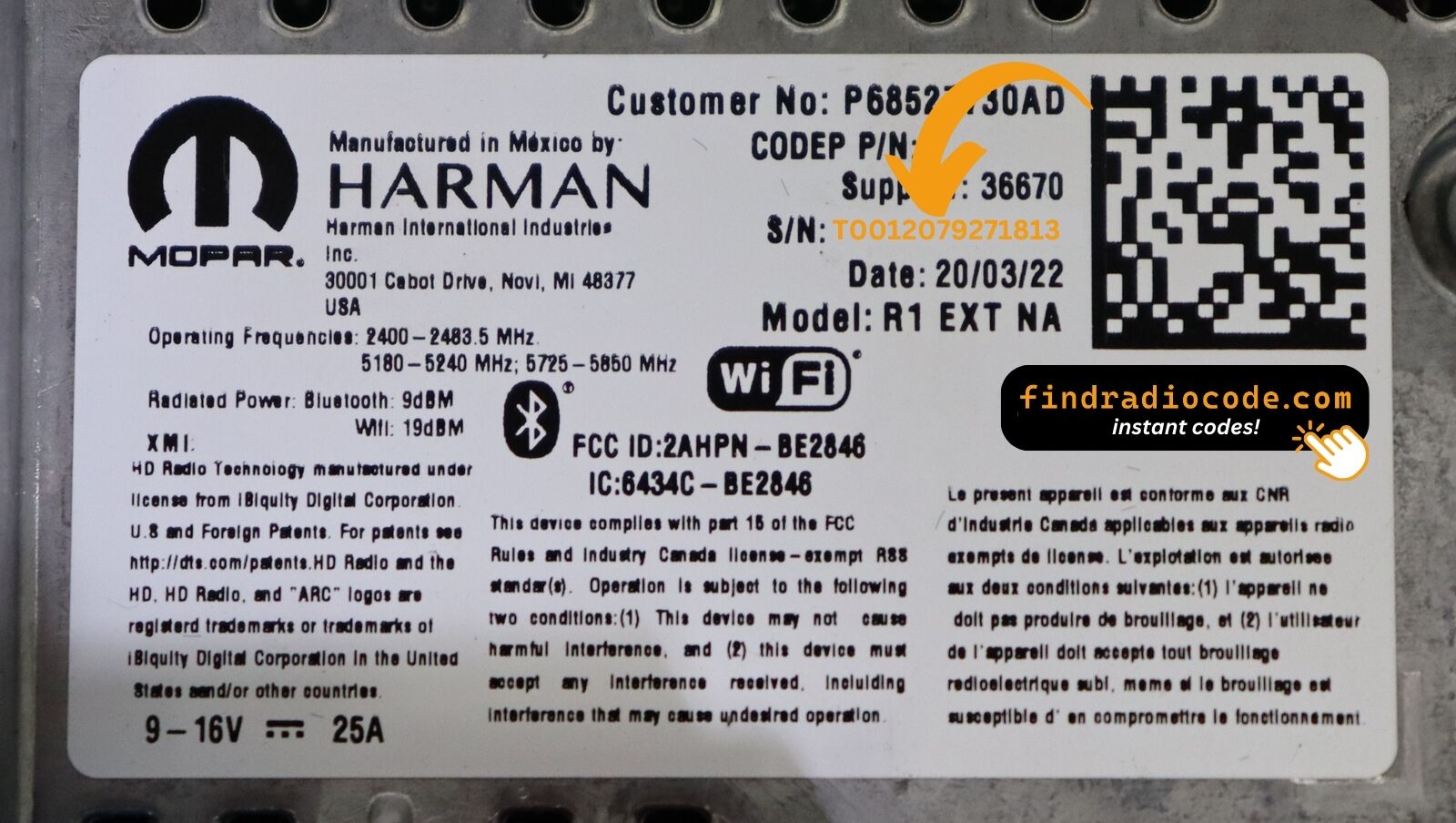 Chrysler R1 INT NA R1LOW T0071
 unlock code anti theft online using serial number